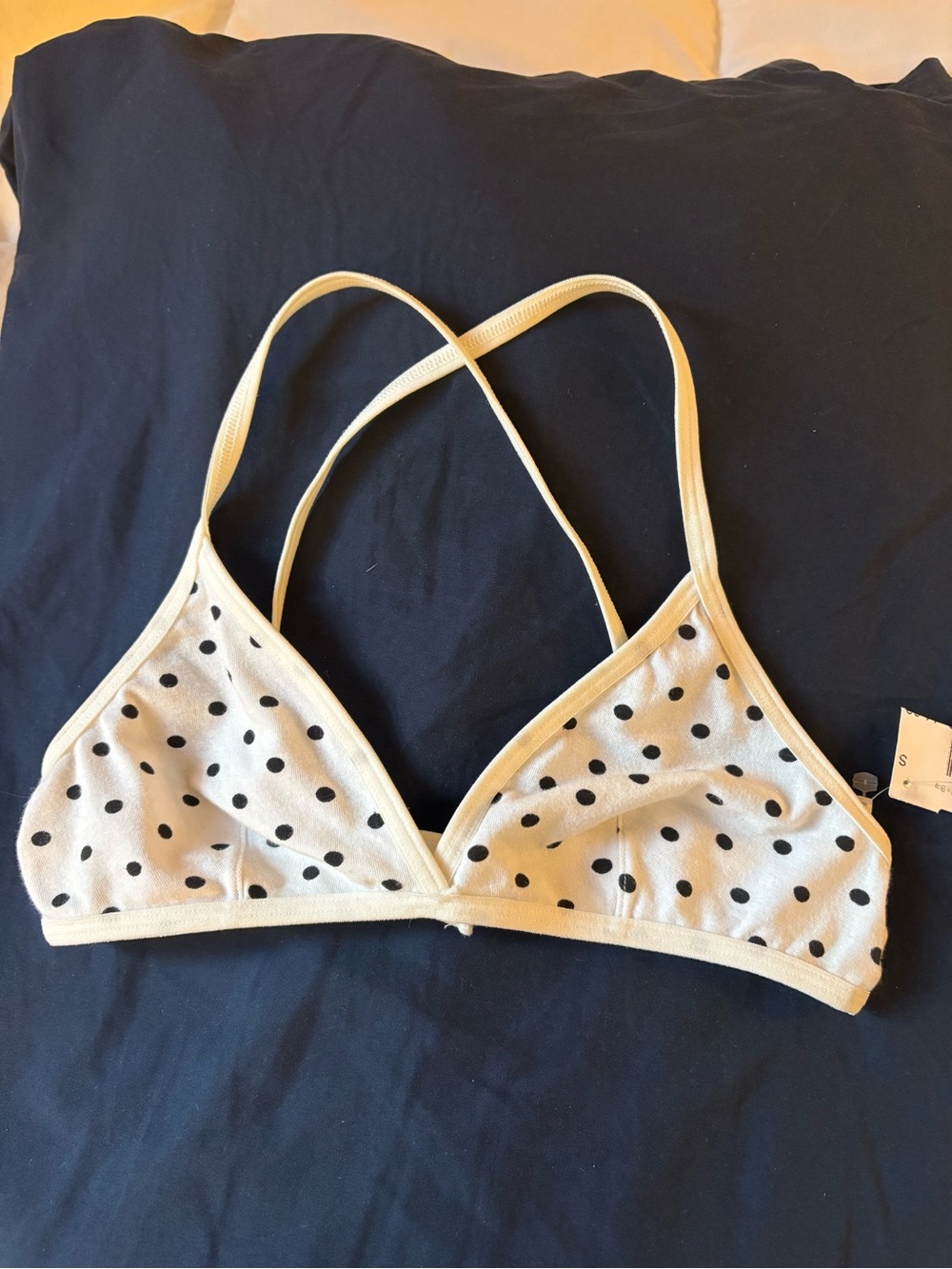 White Black Polka Dot Triangle Bralette -American Apparel NWT small